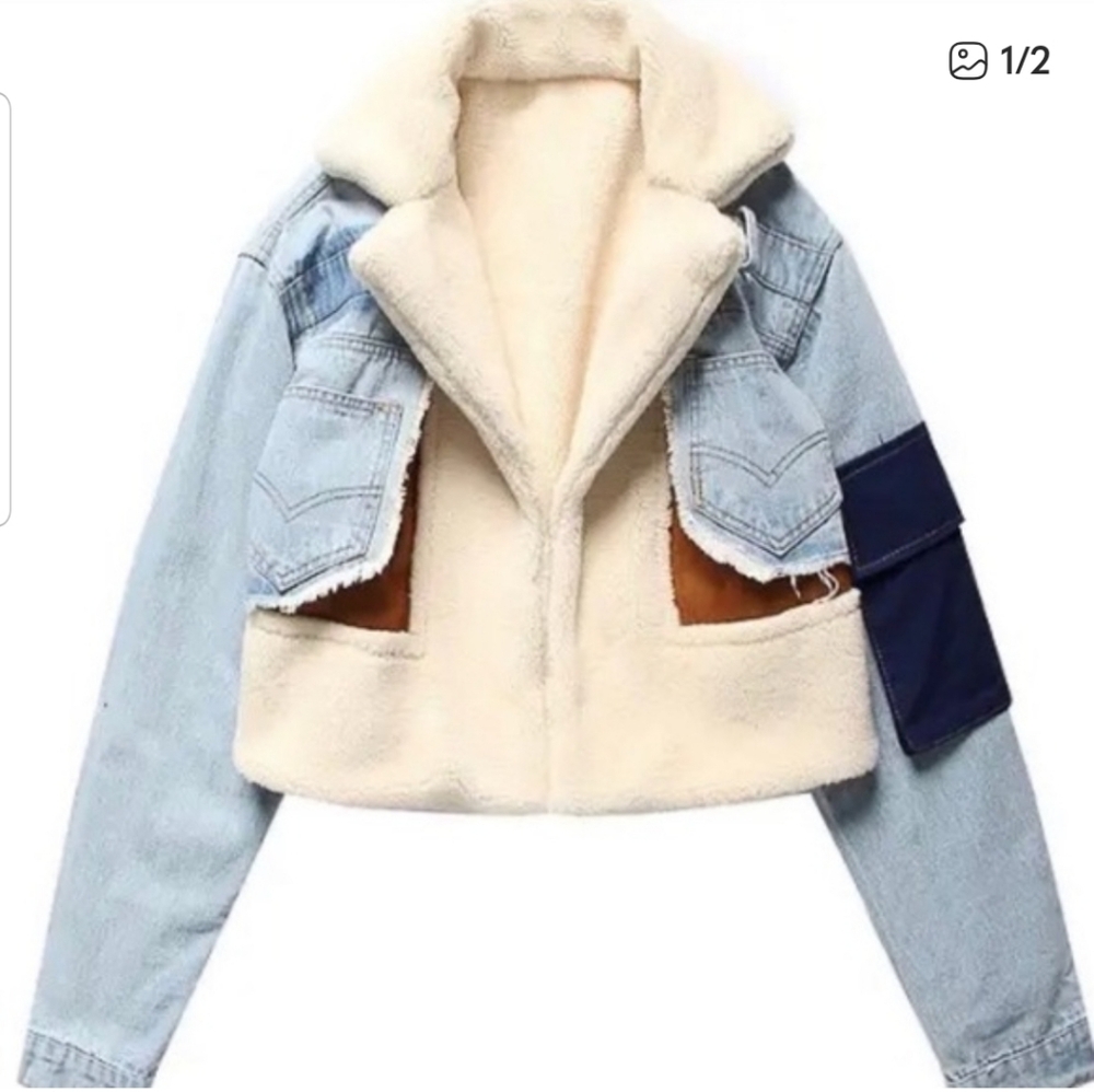 Stylish Women's Denim and Faux Shearling Jacket